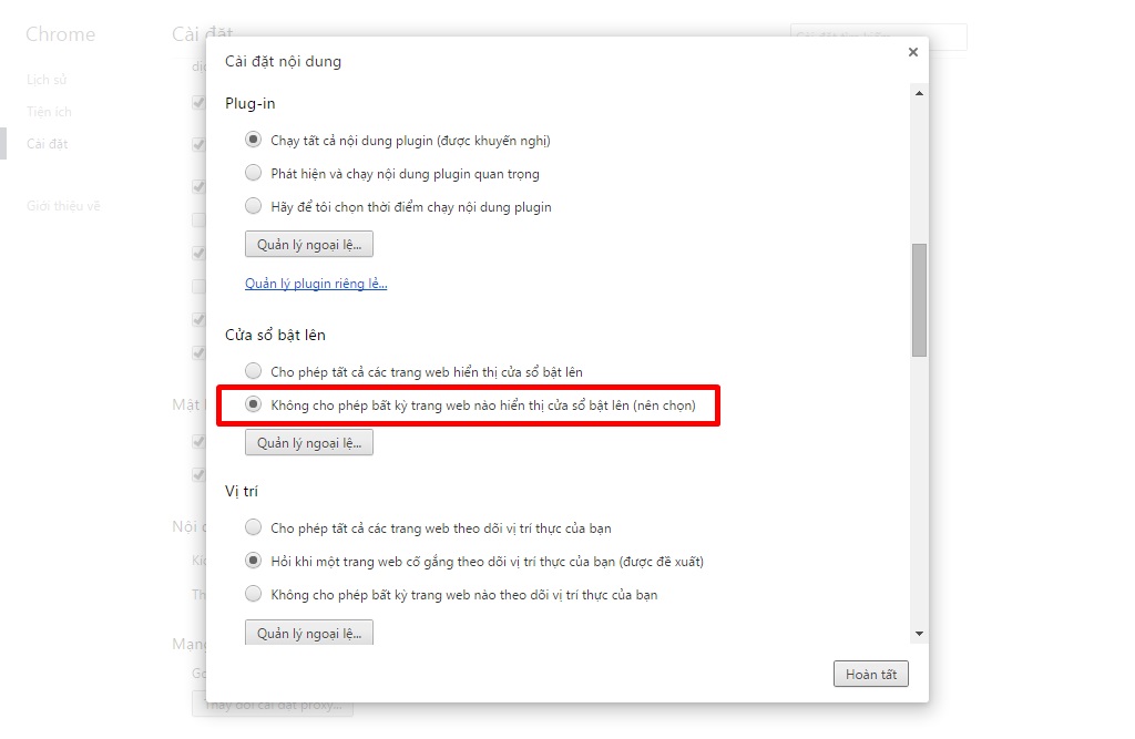Chặn pop-up Chrome Chặn pop-up Chrome