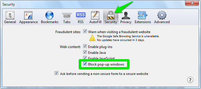 Block pop-up windows Safari