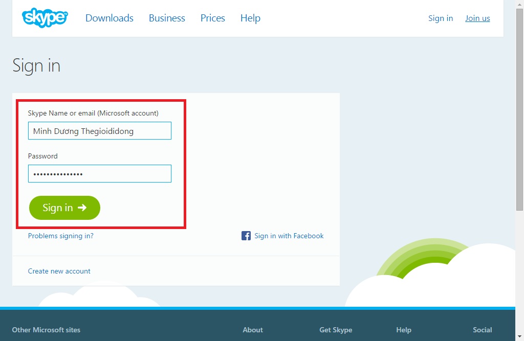 Đăng nhập vào Skype nền web Đăng nhập vào Skype nền web