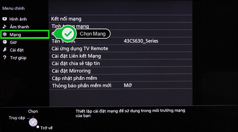 Chọn Mạng ở giao diện Menu chính Chọn Mạng ở giao diện Menu chính