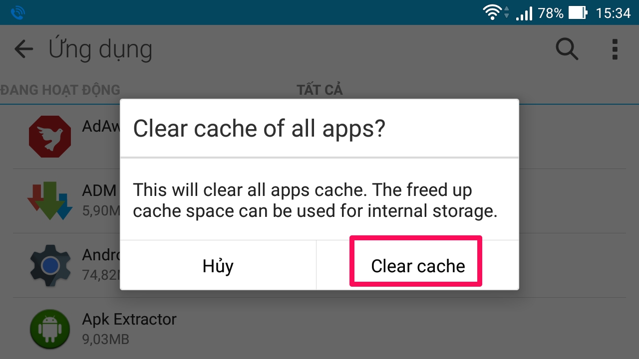 Xóa bộ nhớ cache ứng dụng