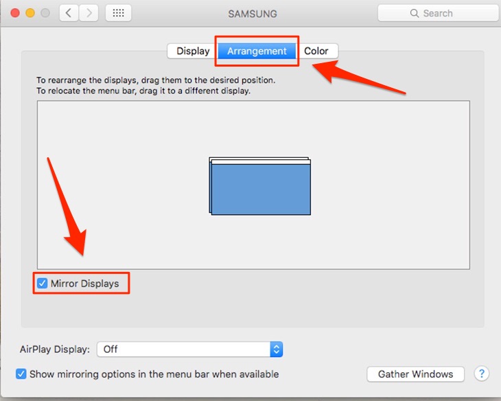 chọn Mirror Displays