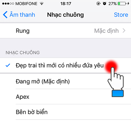 Chọn bài nhạc chuông bạn vừa tạo. Chọn bài nhạc chuông bạn vừa tạo.
