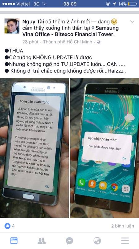 Galaxy Note 7 tại Việt Nam tự cập nhật, bắt buộc người dùng trả máy