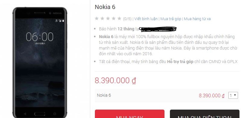 Nokia 6 xách tay giảm giá mạnh sau 2 ngày về Việt Nam