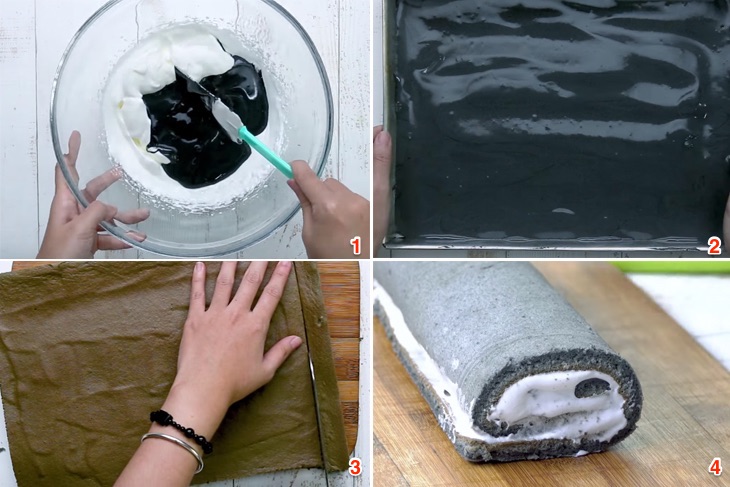 Cách làm bánh bông lan cuộn tinh than tre mới lạ, độc đáo Cách làm bánh bông lan cuộn tinh than tre mới lạ, độc đáo