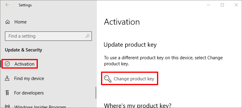 Step 3 - Select Activation then select Change product key