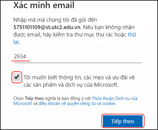 Nhập mã xác minh email