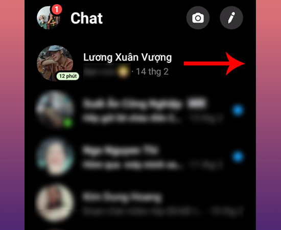 Vào Messenger -> vuốt sang phải một cuộc trò chuyện