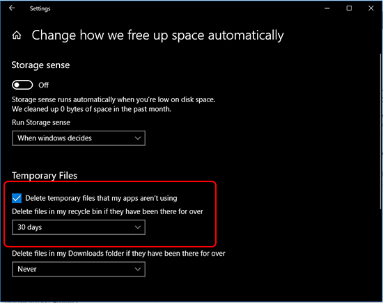 Thiết lập tự động xóa file trong thư mục Download trên Windows 10
