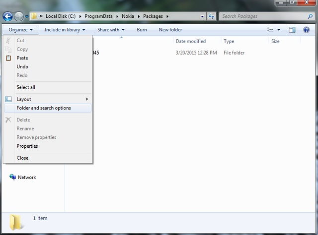 Chọn folder and search options