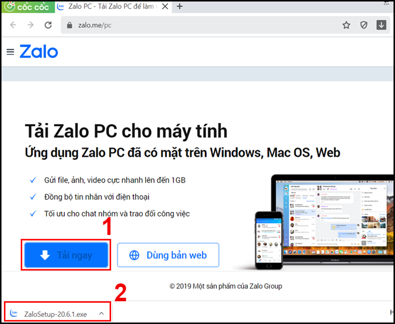 Open the downloaded file use zalo on computer