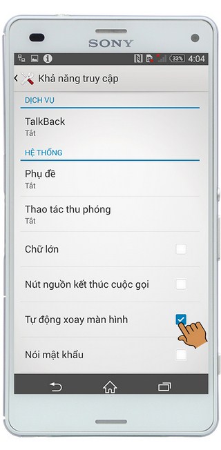 Kích hoạt chế độ tự động xoay màn hình