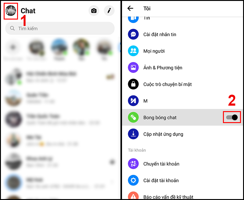 Turn on chat bubbles in Messenger
