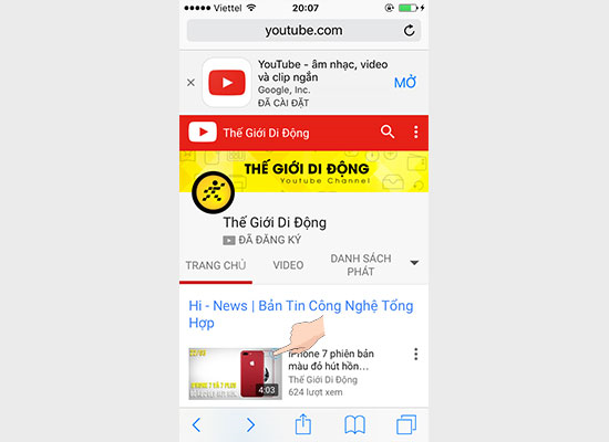 Bấm nút HOME thoát khỏi YouTube